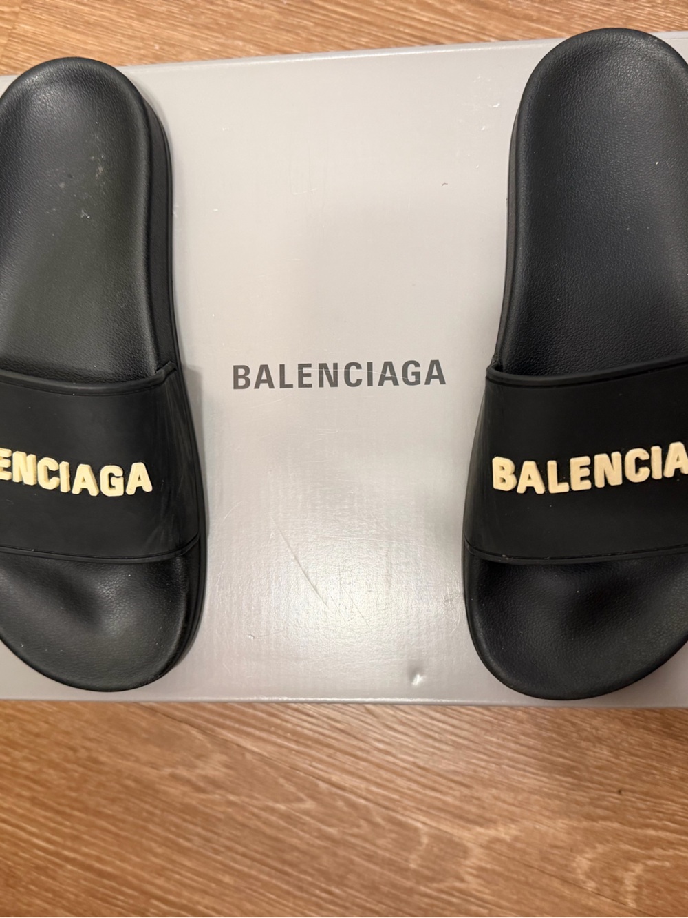Balenciaga Black Slides with Cream Logo